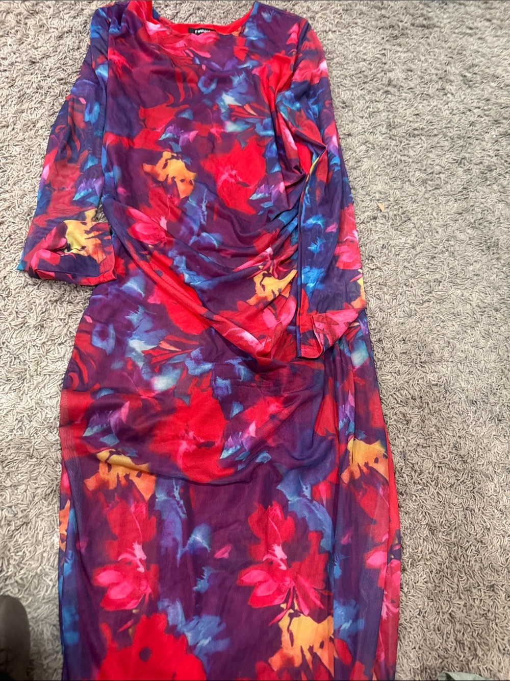 Fashion Brand Company Floral Long Sleeve Maxi Dress in Red, Purple & Blue